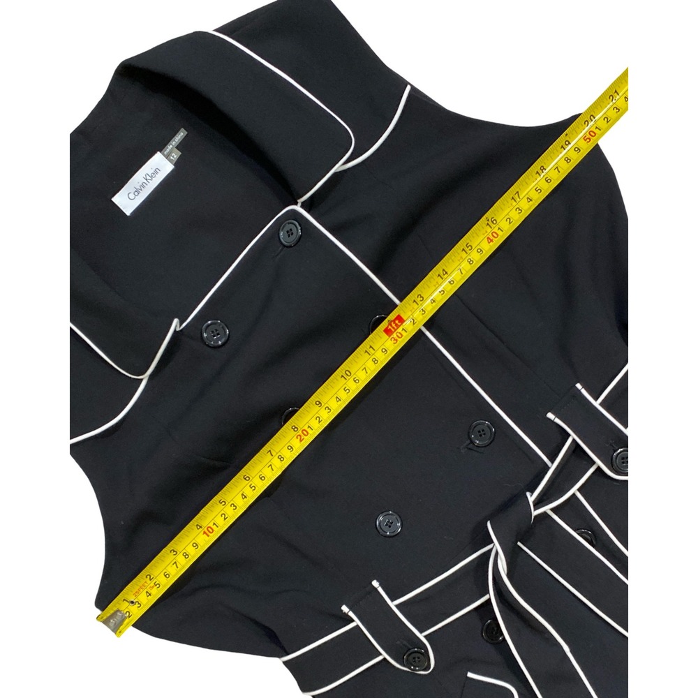 Calvin Klein Black White Piping Double Breasted Trench Dress Sleeveless Midi 12 - Picture 7 of 11